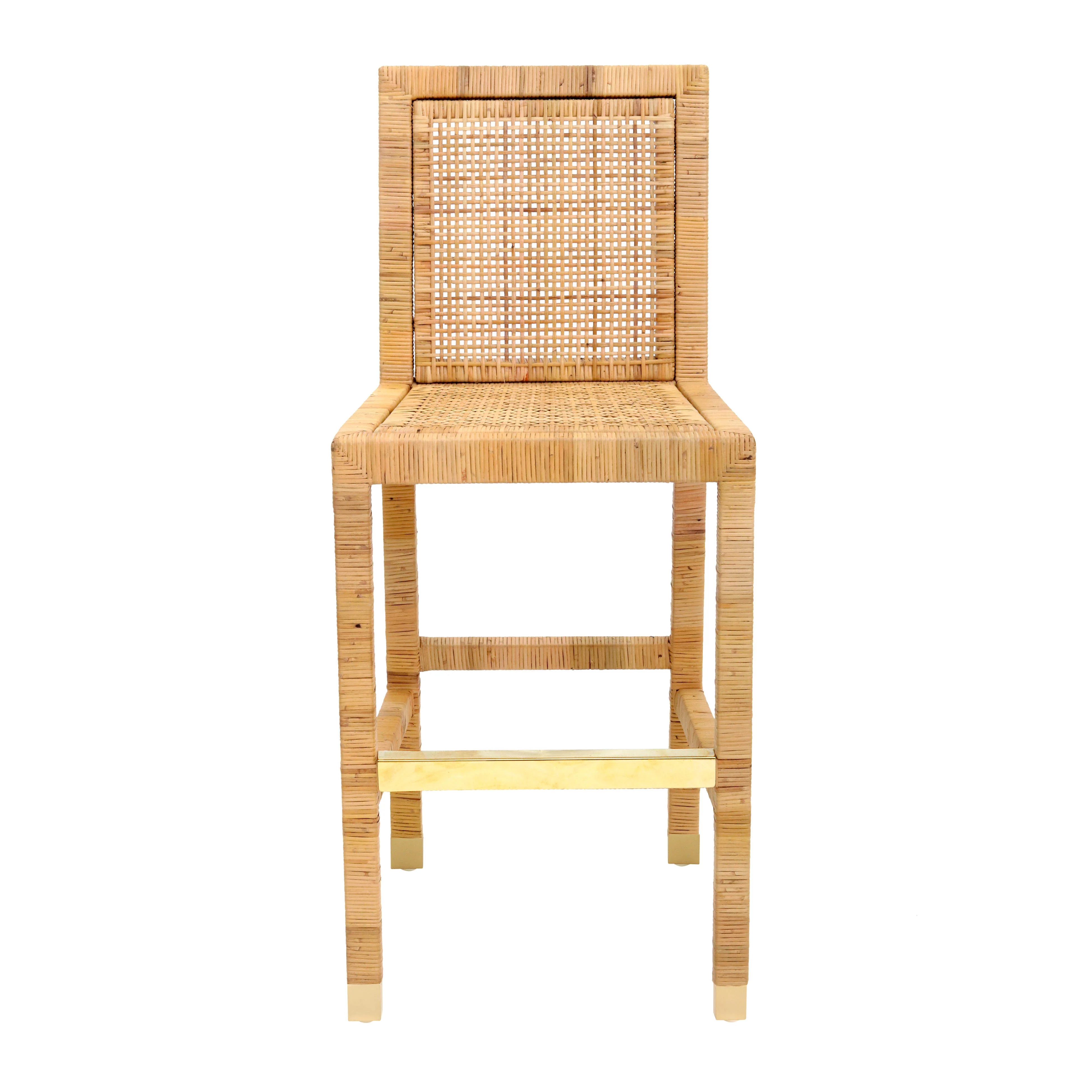 Amara Woven Rattan Performance Fabric Stool - Image 14