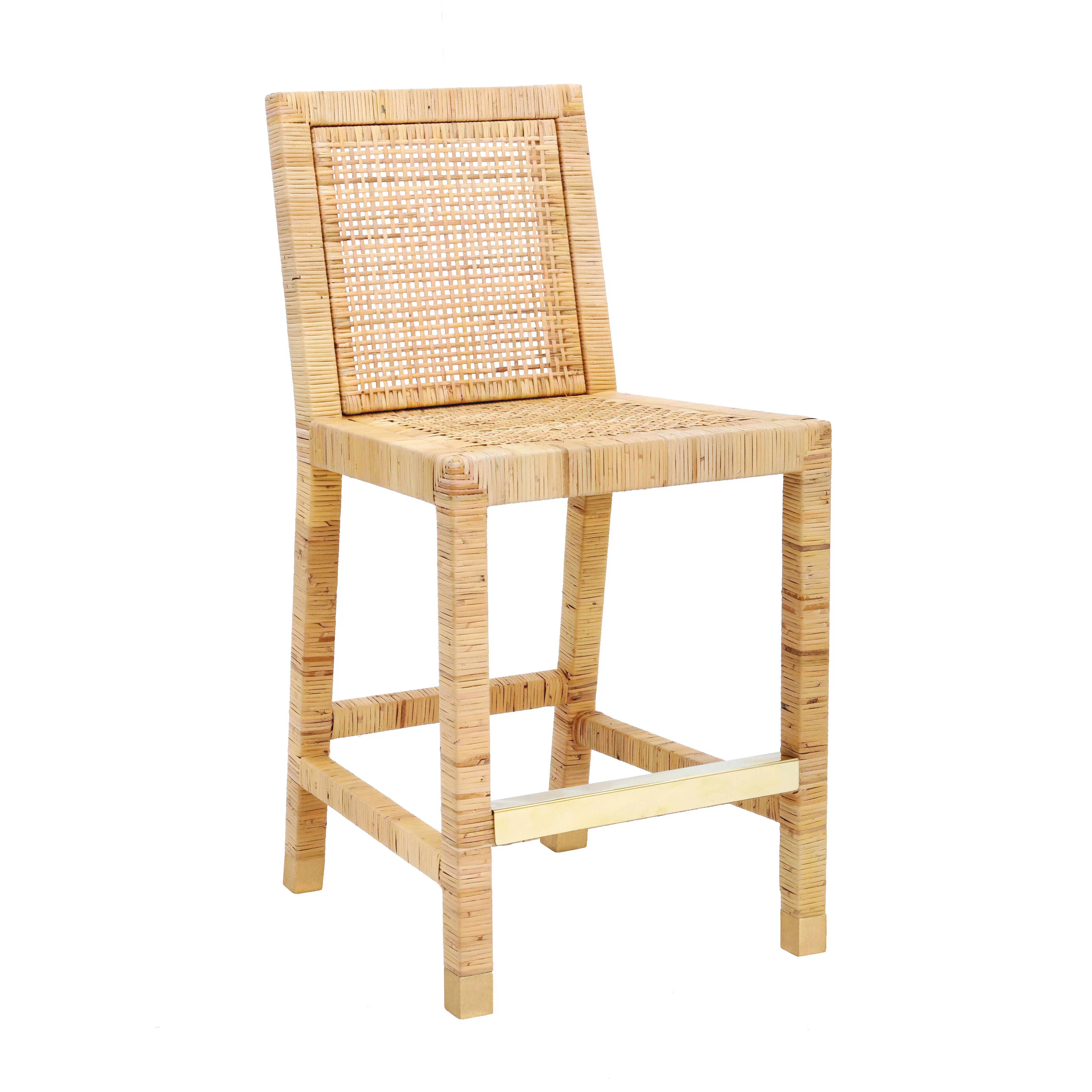 Amara Woven Rattan Performance Fabric Stool - Image 3