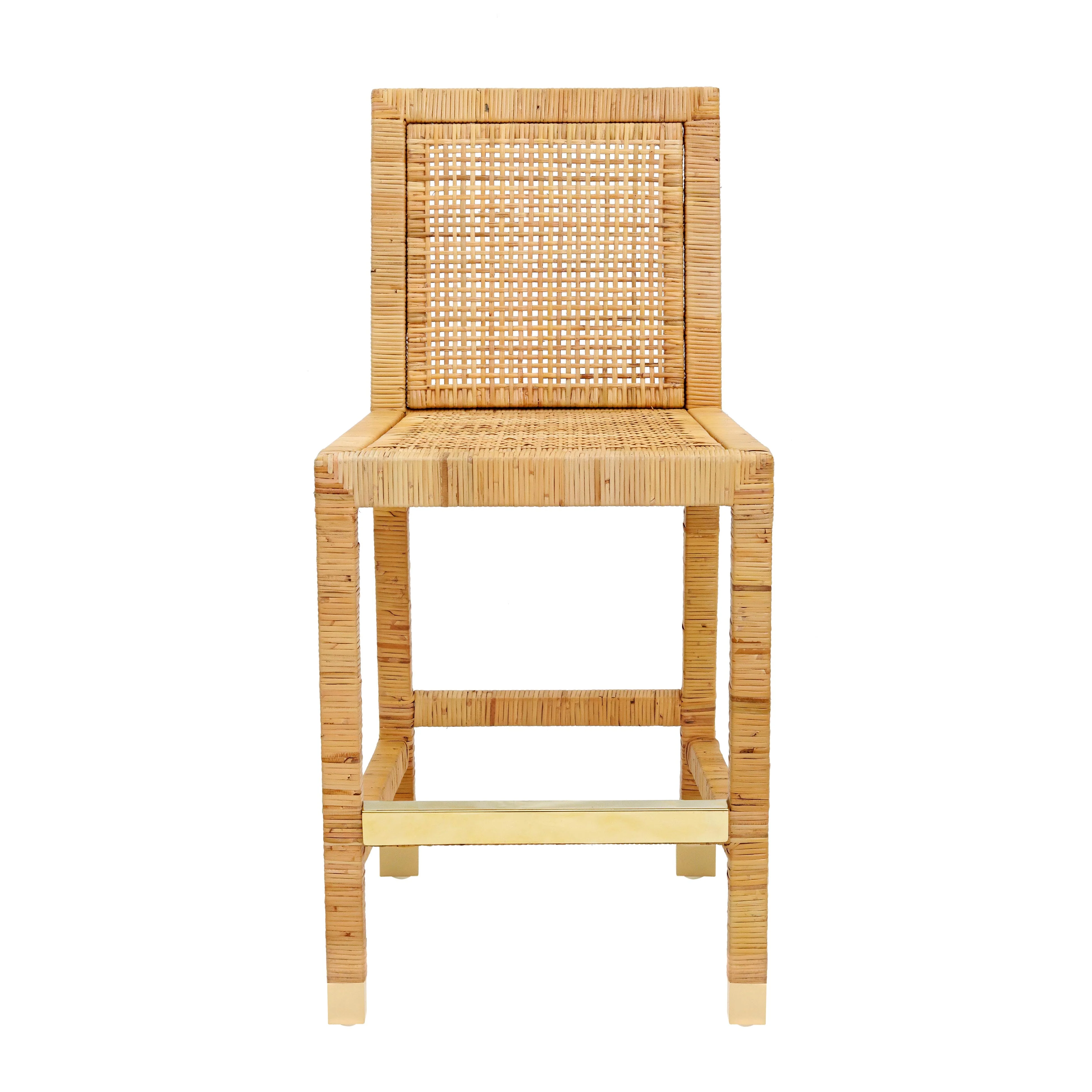 Amara Woven Rattan Performance Fabric Stool - Image 5