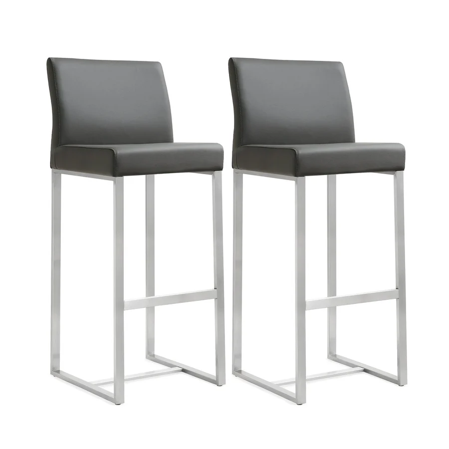 Denmark Performance Vegan Leather Stool with Silver Base - Set of 2 - Image 10