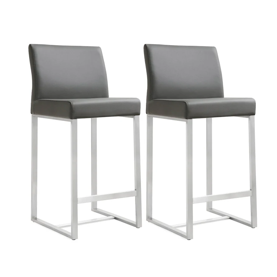 Denmark Performance Vegan Leather Stool with Silver Base - Set of 2 - Image 29