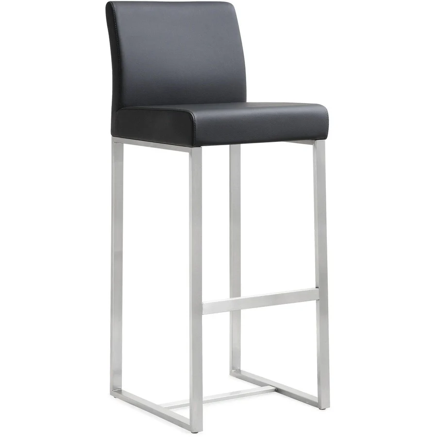 Denmark Performance Vegan Leather Stool with Silver Base - Set of 2 - Image 3