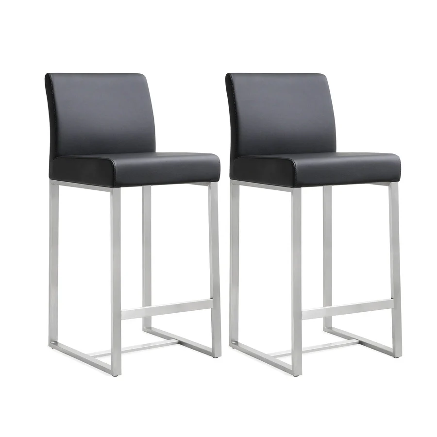 Denmark Performance Vegan Leather Stool with Silver Base - Set of 2 - Image 47