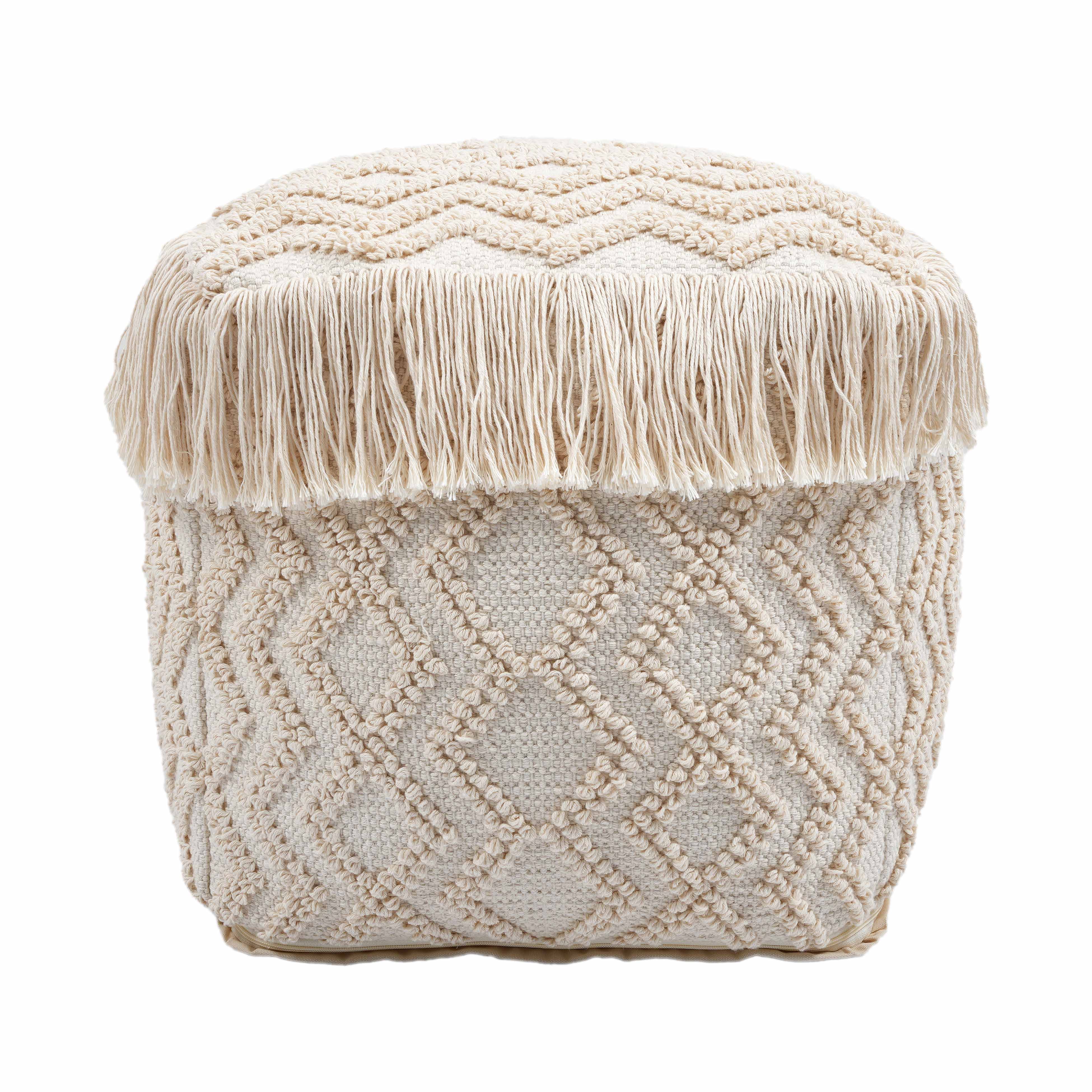 Inca Cream Cotton Pouf - Image 3