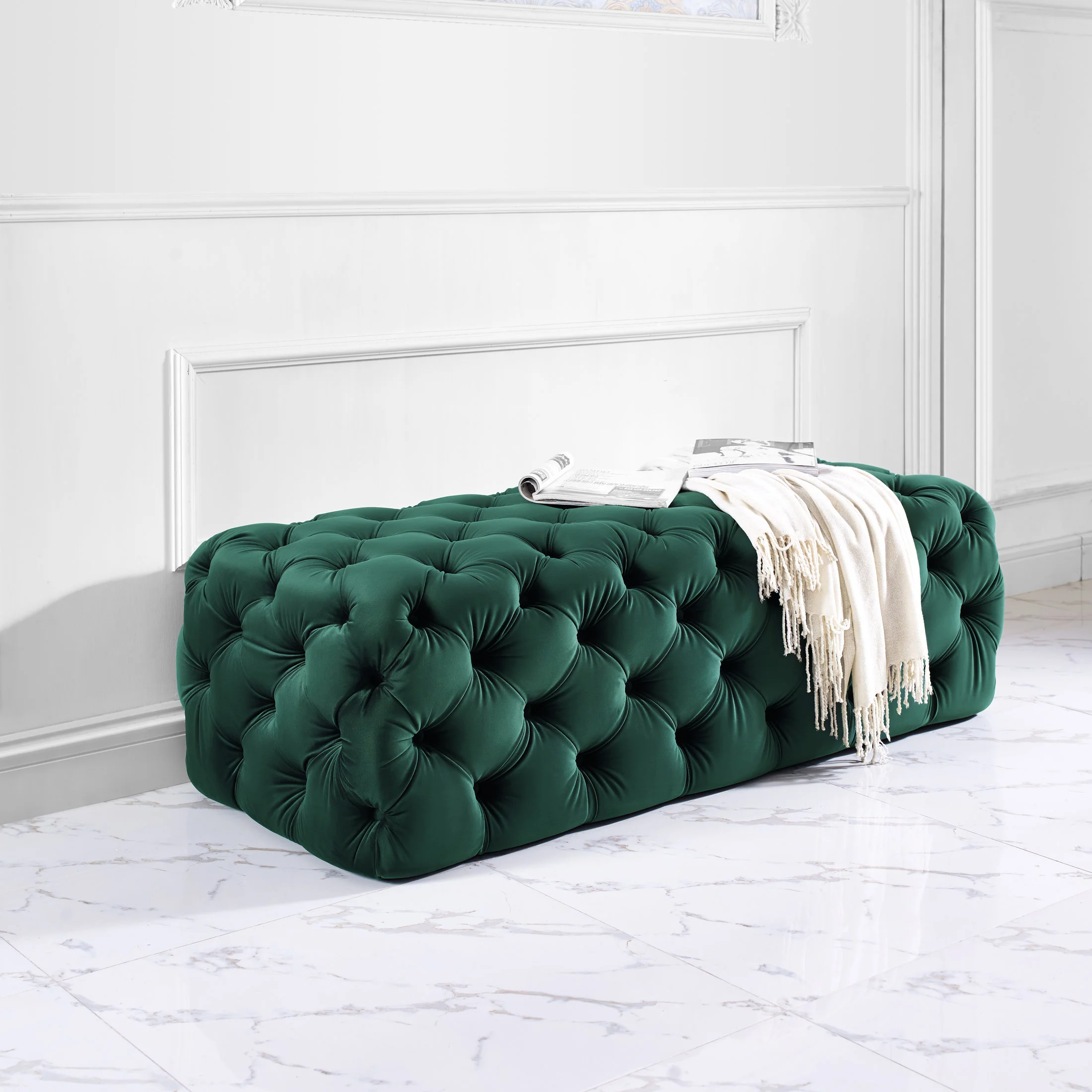 Kaylee 49" Performance Velvet Tufted Jumbo Ottoman - Image 14