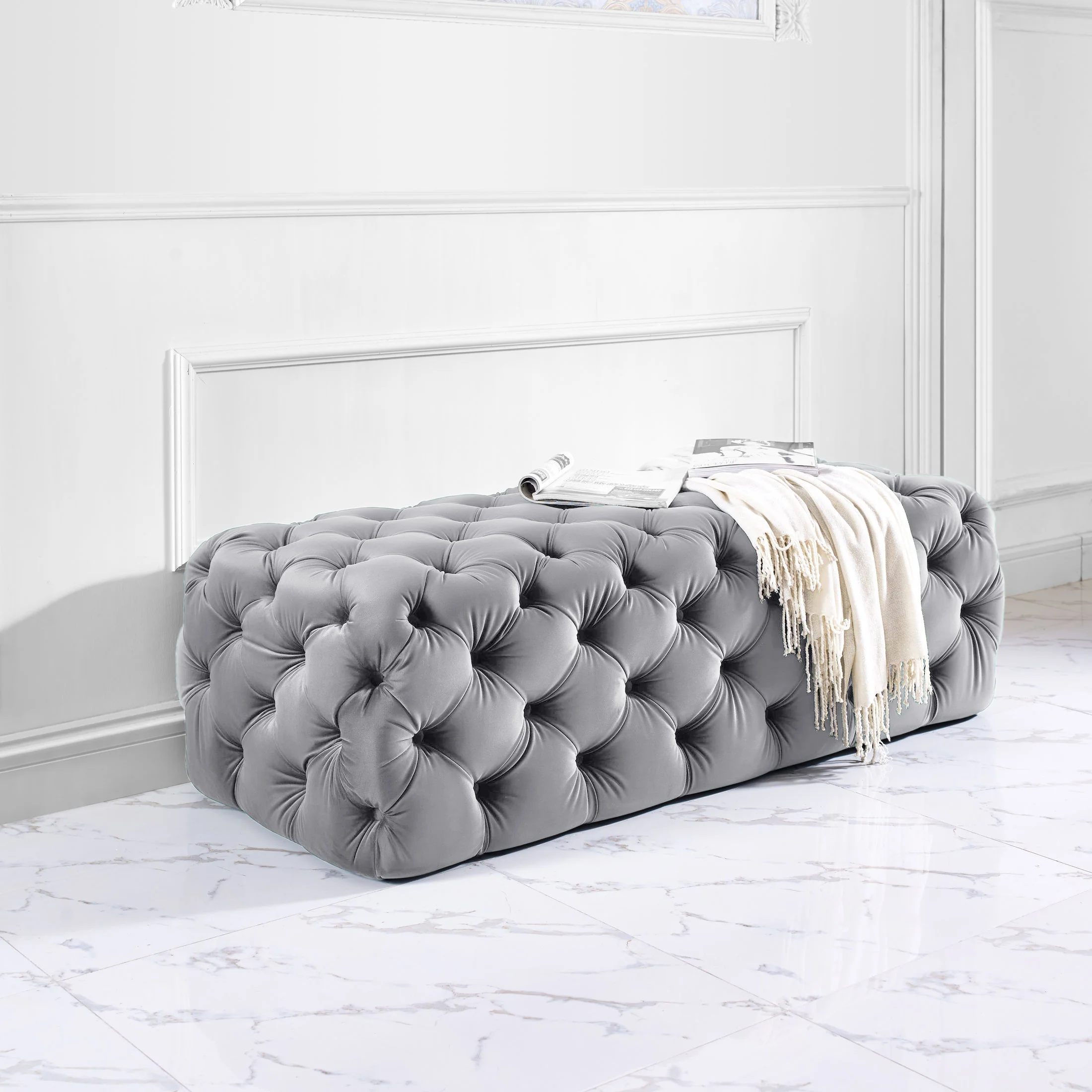 Kaylee 49" Performance Velvet Tufted Jumbo Ottoman - Image 20