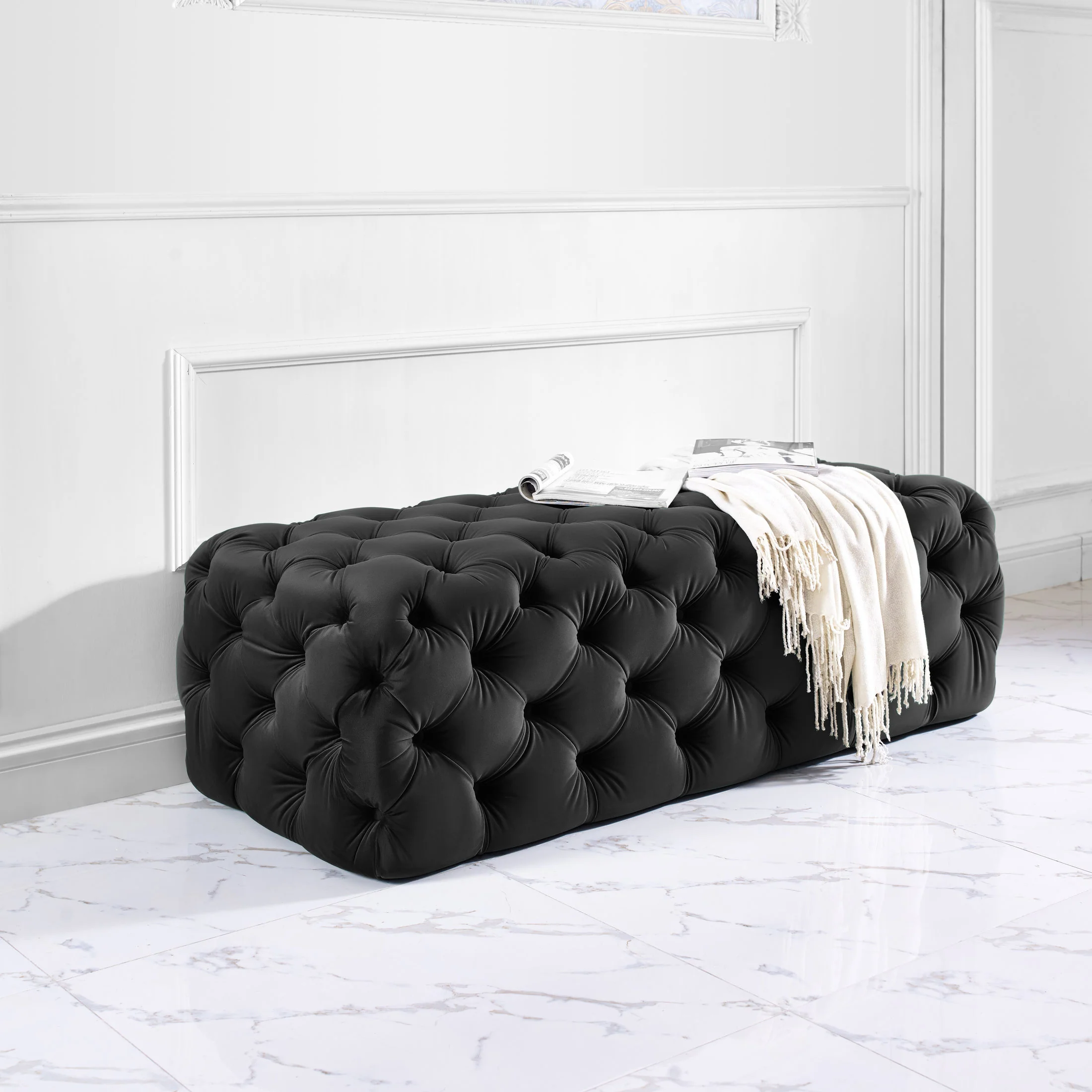 Kaylee 49" Performance Velvet Tufted Jumbo Ottoman - Image 8