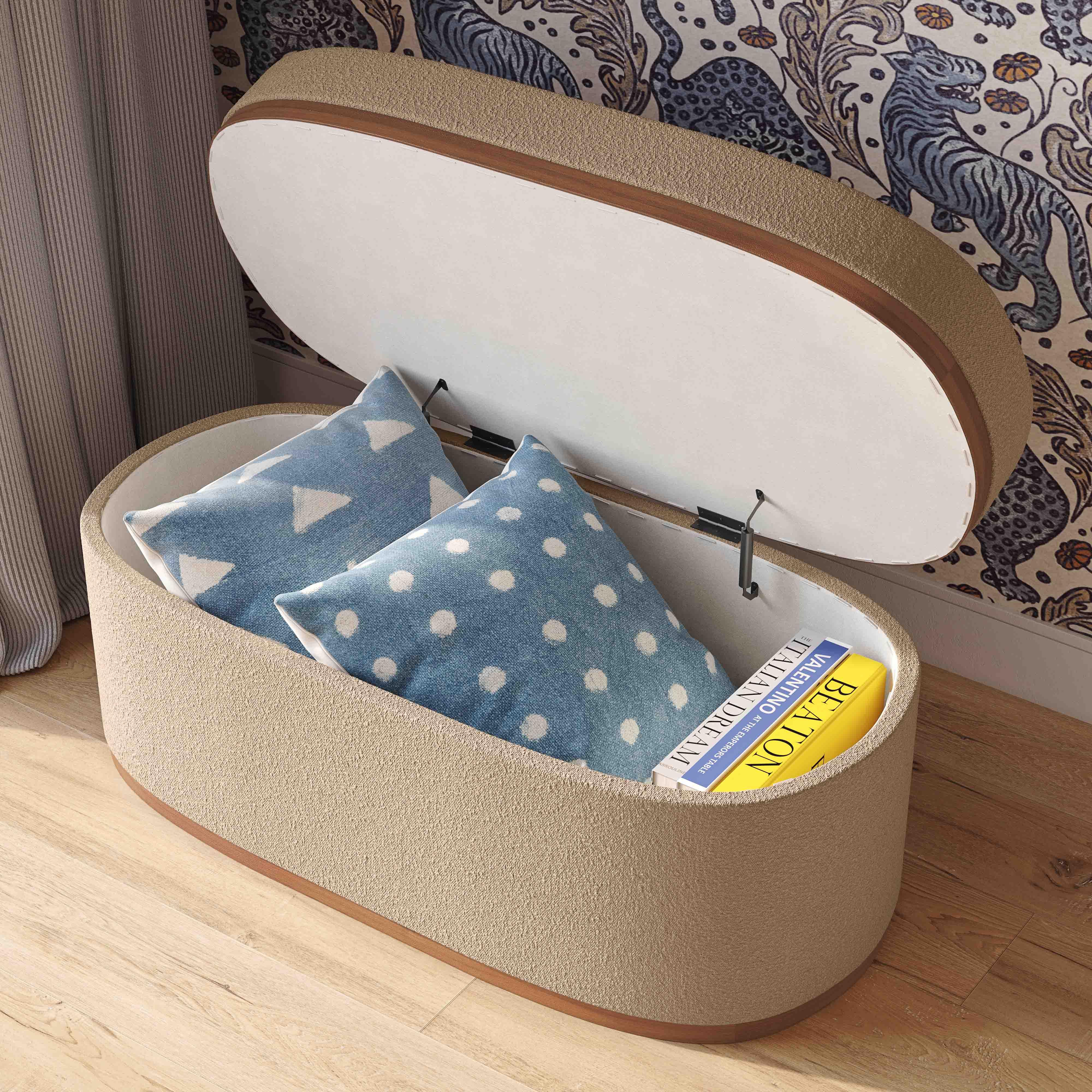 Olivier 41" Boucle Oval Storage Ottoman - Image 11